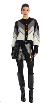 FUZZY CHEVRON CARDIGAN