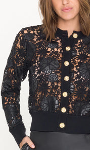 ERIN VEGAN LEATHER LACE CARDIGAN