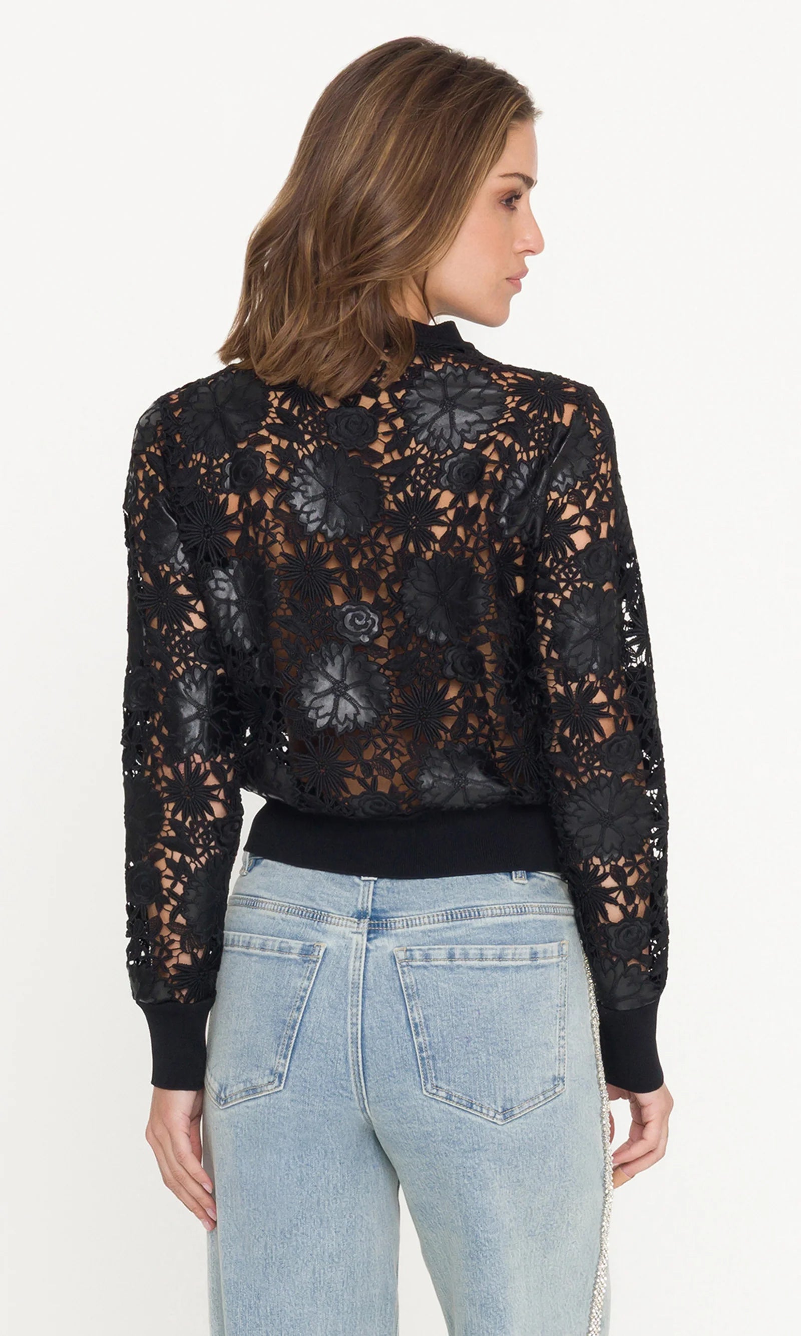 ERIN VEGAN LEATHER LACE CARDIGAN