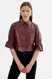CAROLINA | LEATHER RUFFLE SLEEVE JACKET