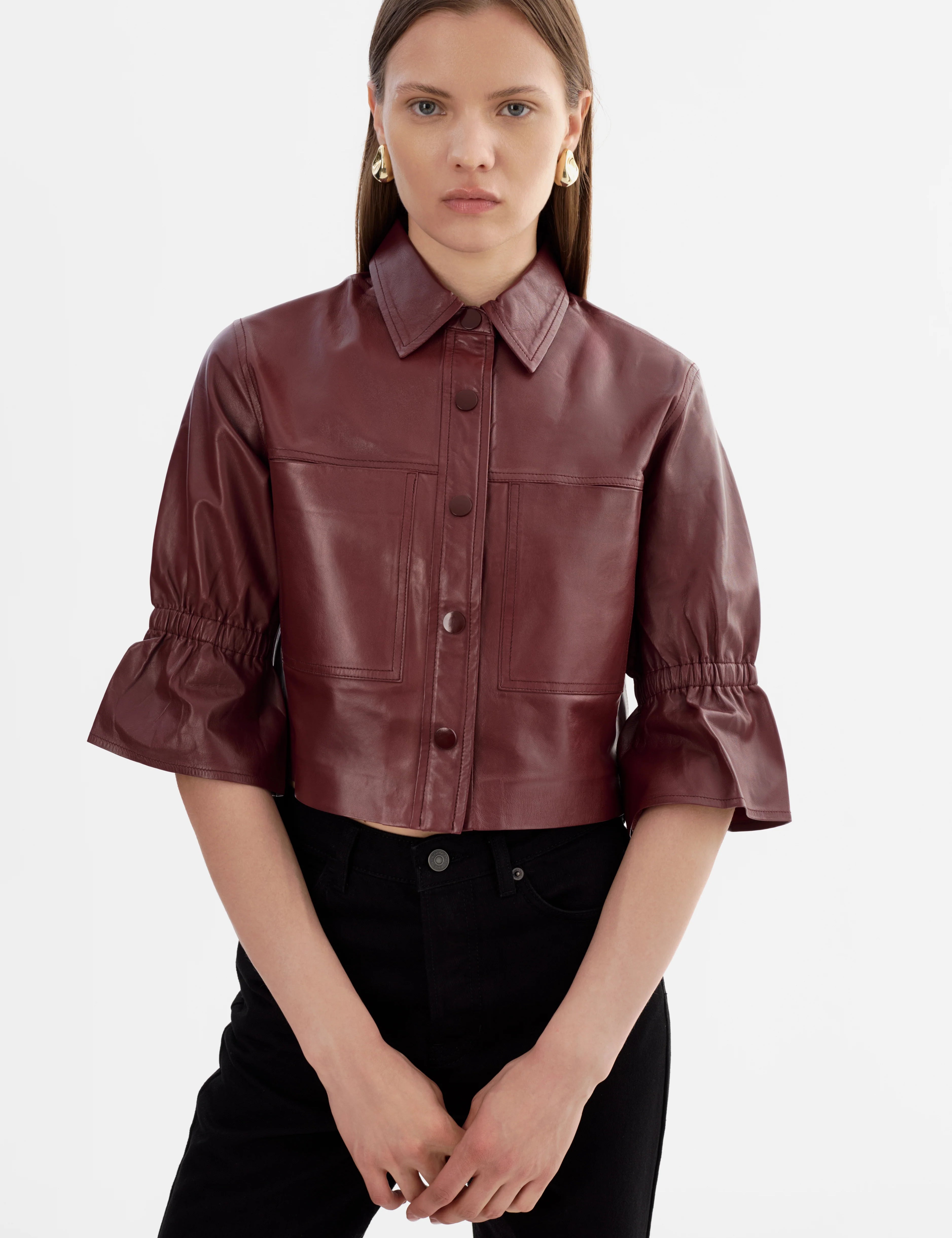 CAROLINA | LEATHER RUFFLE SLEEVE JACKET