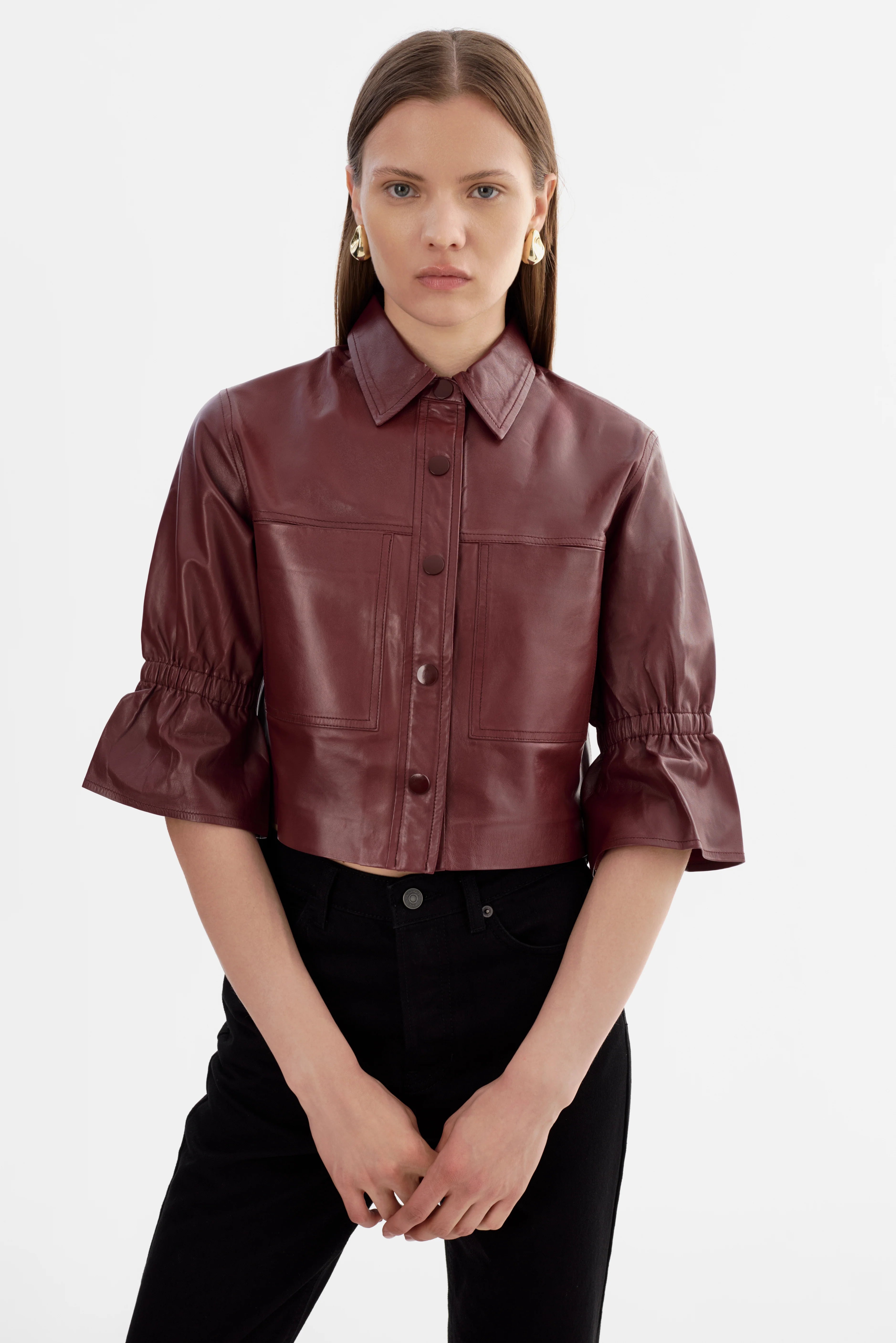 CAROLINA | LEATHER RUFFLE SLEEVE JACKET
