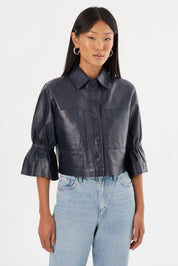 CAROLINA | LEATHER RUFFLE SLEEVE JACKET