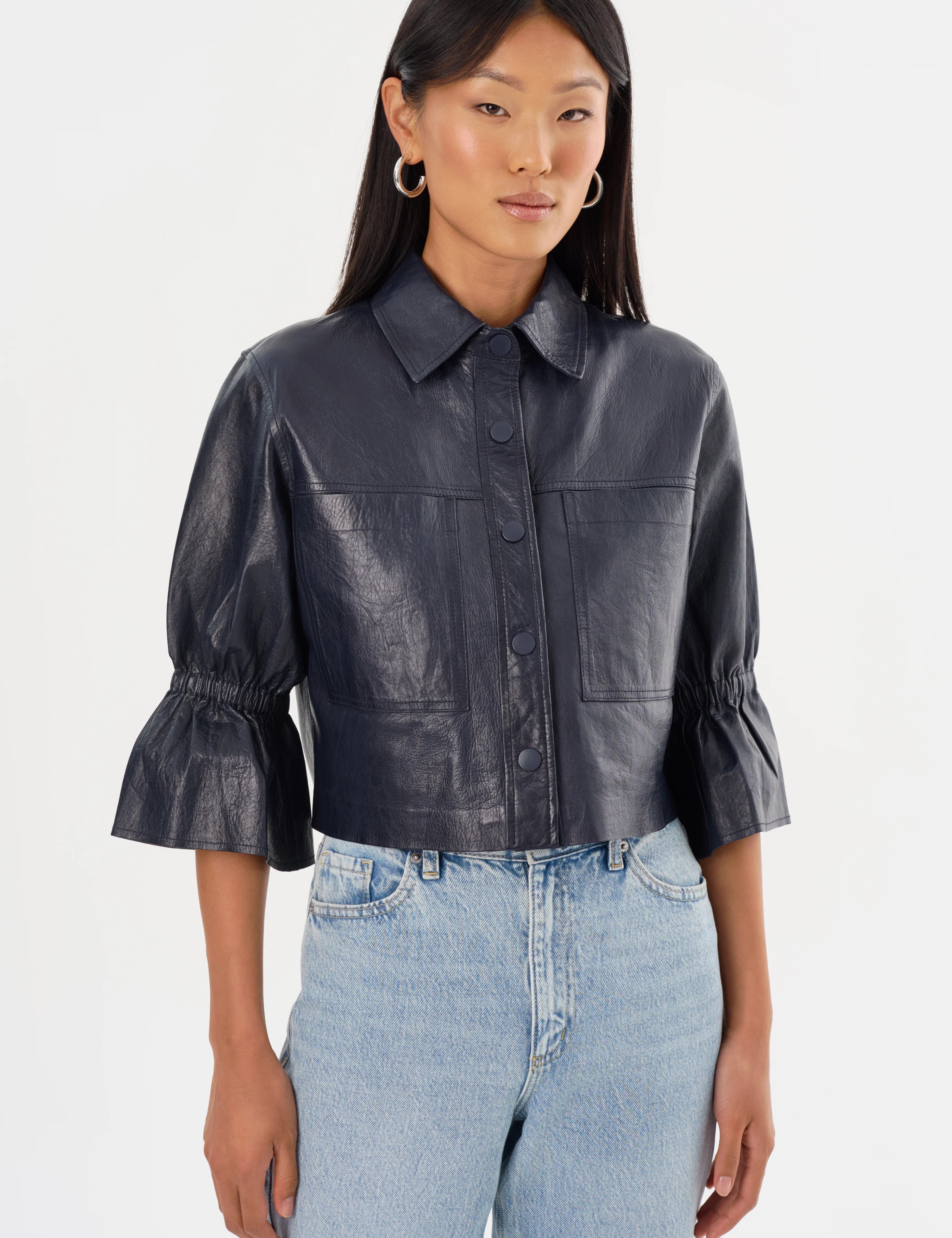 CAROLINA | LEATHER RUFFLE SLEEVE JACKET