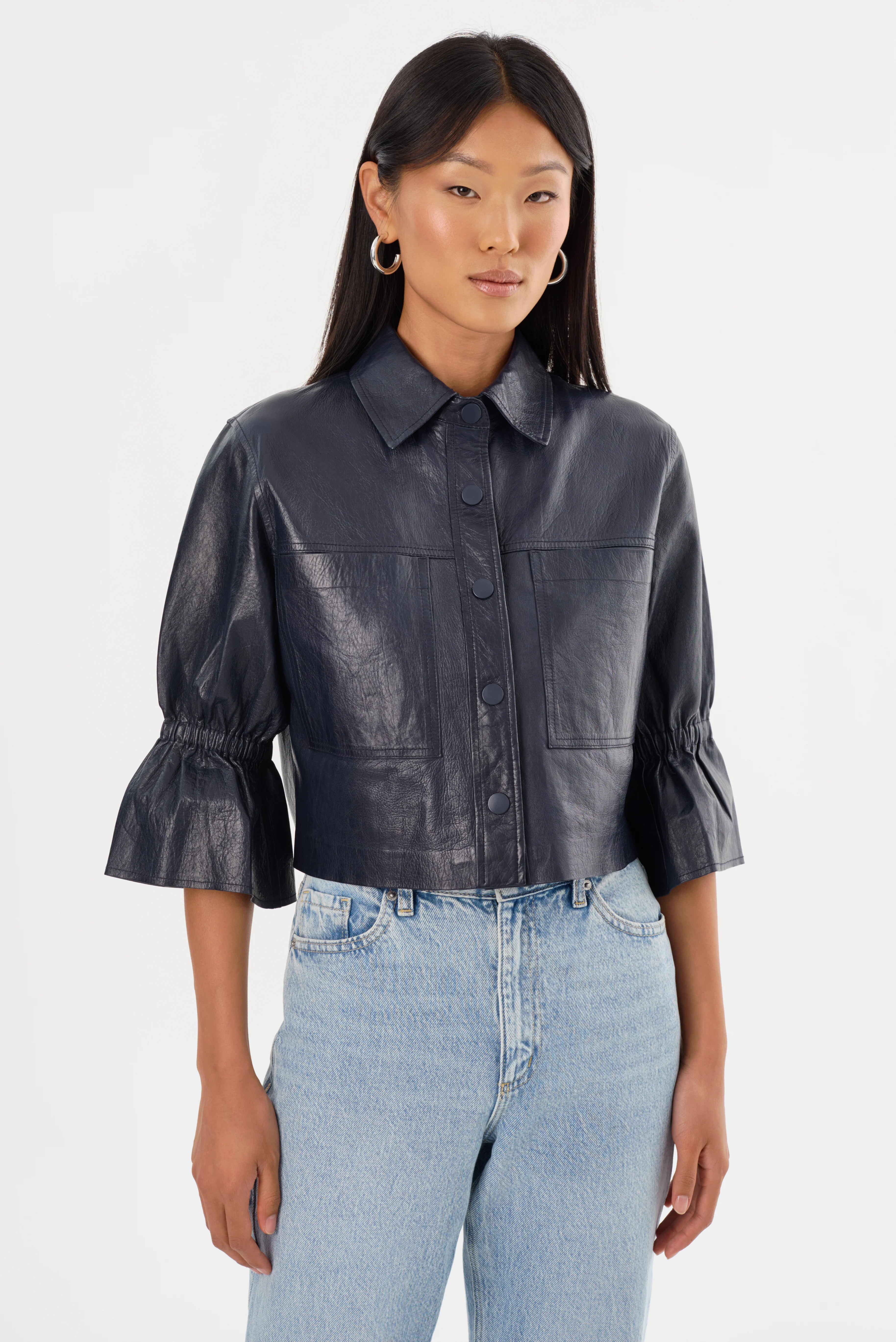 CAROLINA | LEATHER RUFFLE SLEEVE JACKET