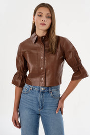 CAROLINA | LEATHER RUFFLE SLEEVE JACKET