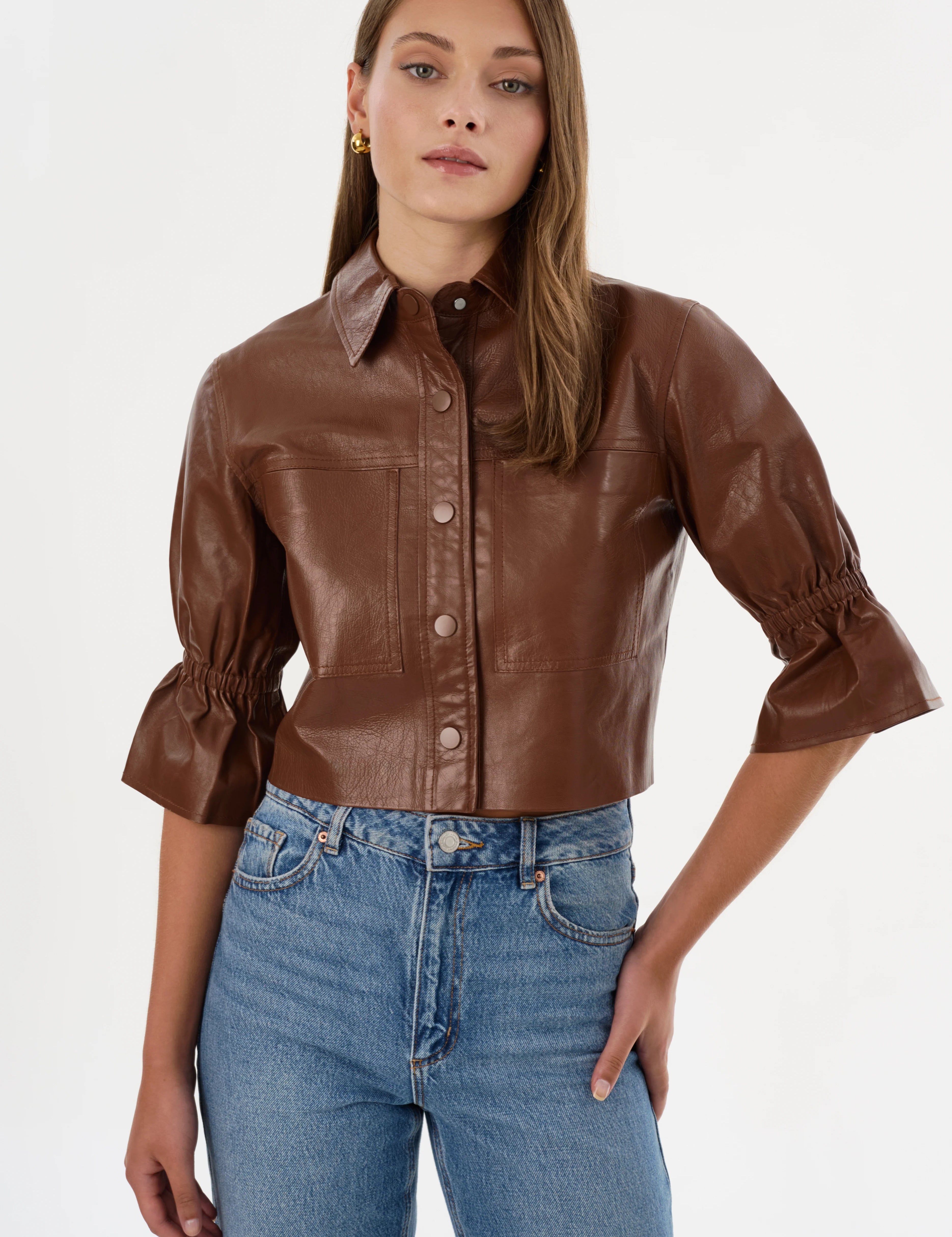 CAROLINA | LEATHER RUFFLE SLEEVE JACKET