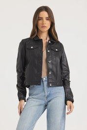 Alexa Burnished Leather Jacket | Black