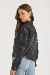 Alexa Burnished Leather Jacket | Black