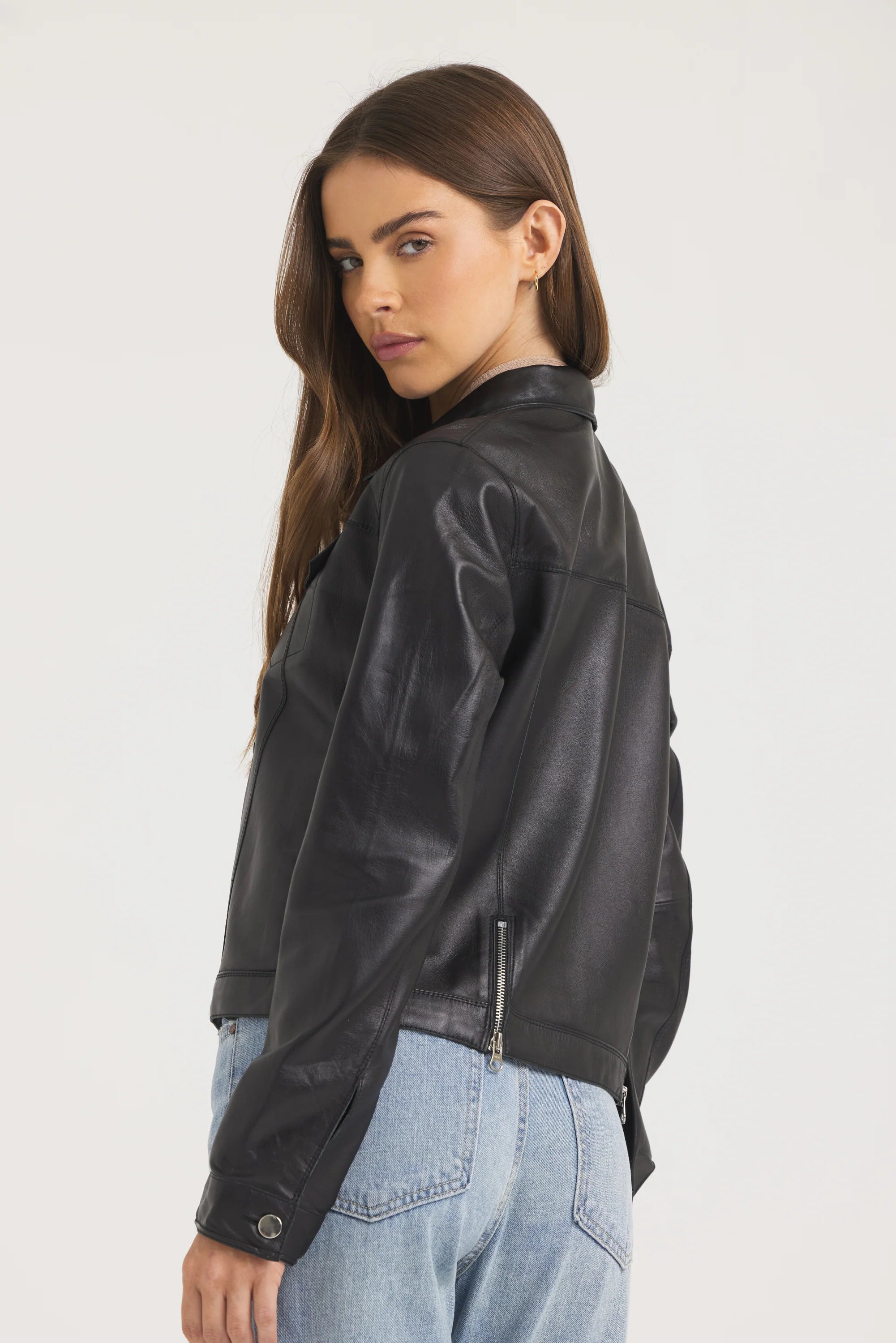 Alexa Burnished Leather Jacket | Black