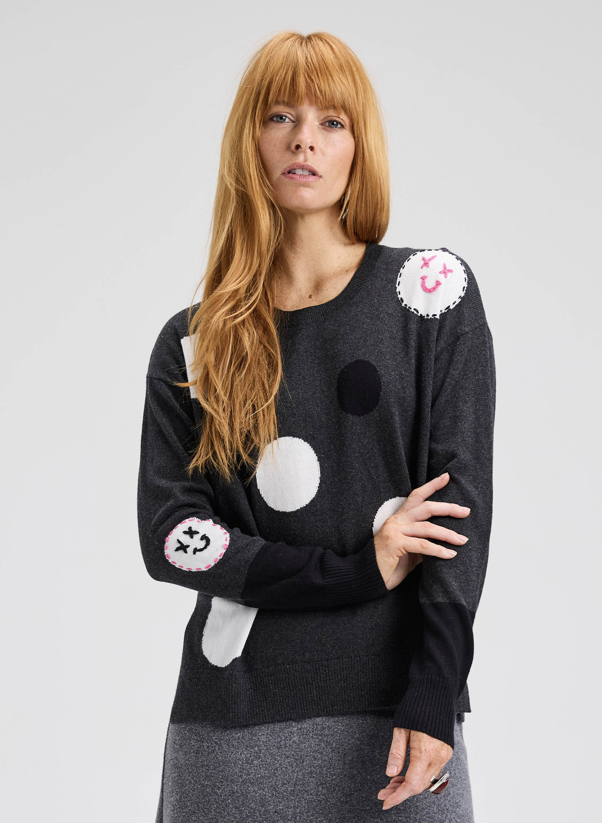 Zaket & Plover - Spots Intarsia Sweater - Charcoal