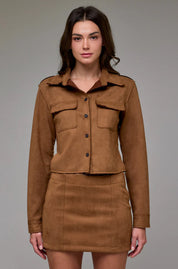 Abbey Shrunken Suede Button Up Shirt | Suede Caramel