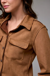 Abbey Shrunken Suede Button Up Shirt | Suede Caramel