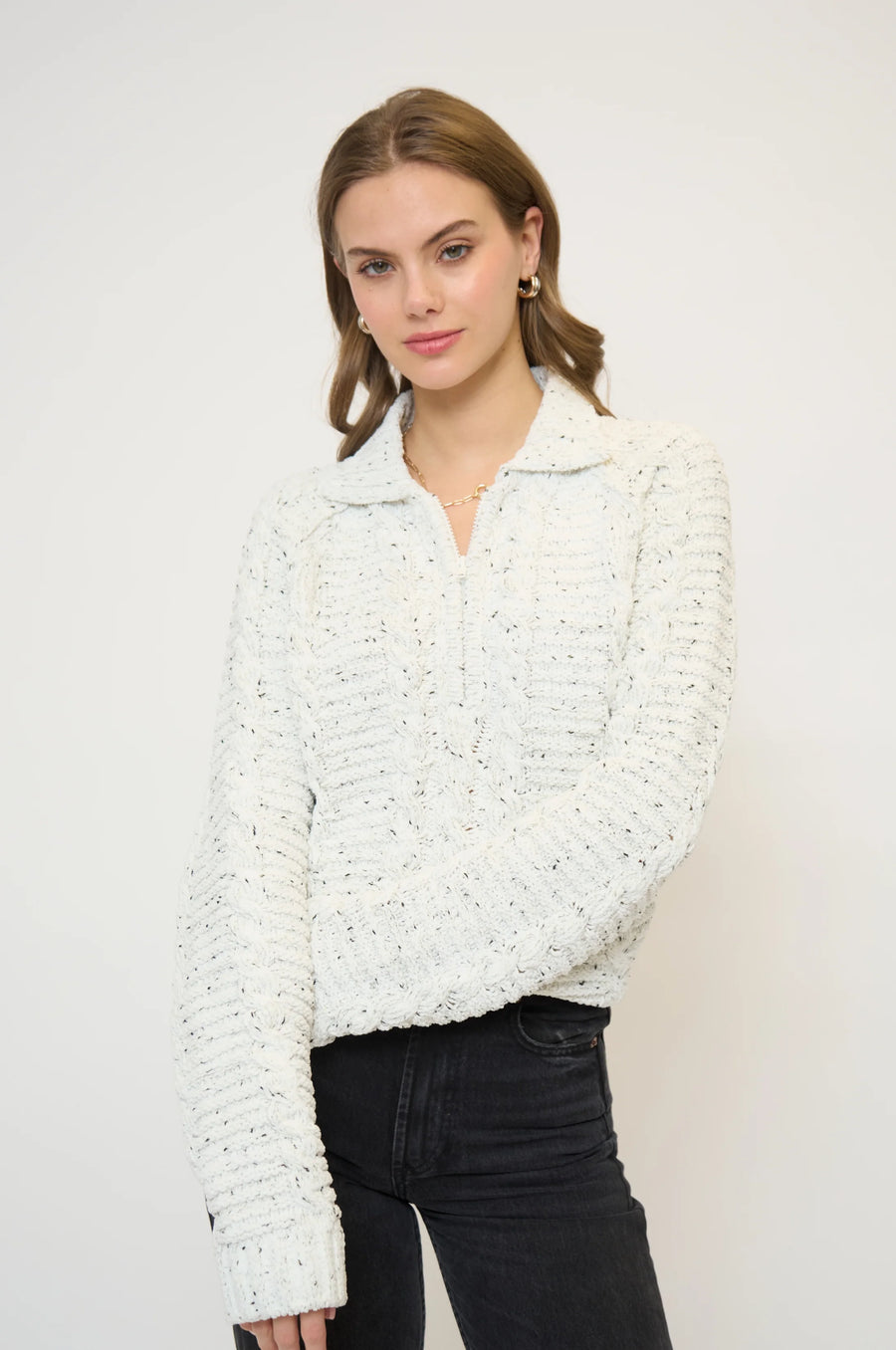 TASHA CABLE CHENILLE HALF ZIP