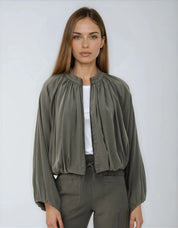 CHRYSTIE DRAPED STRETCH CUPRO JACKET