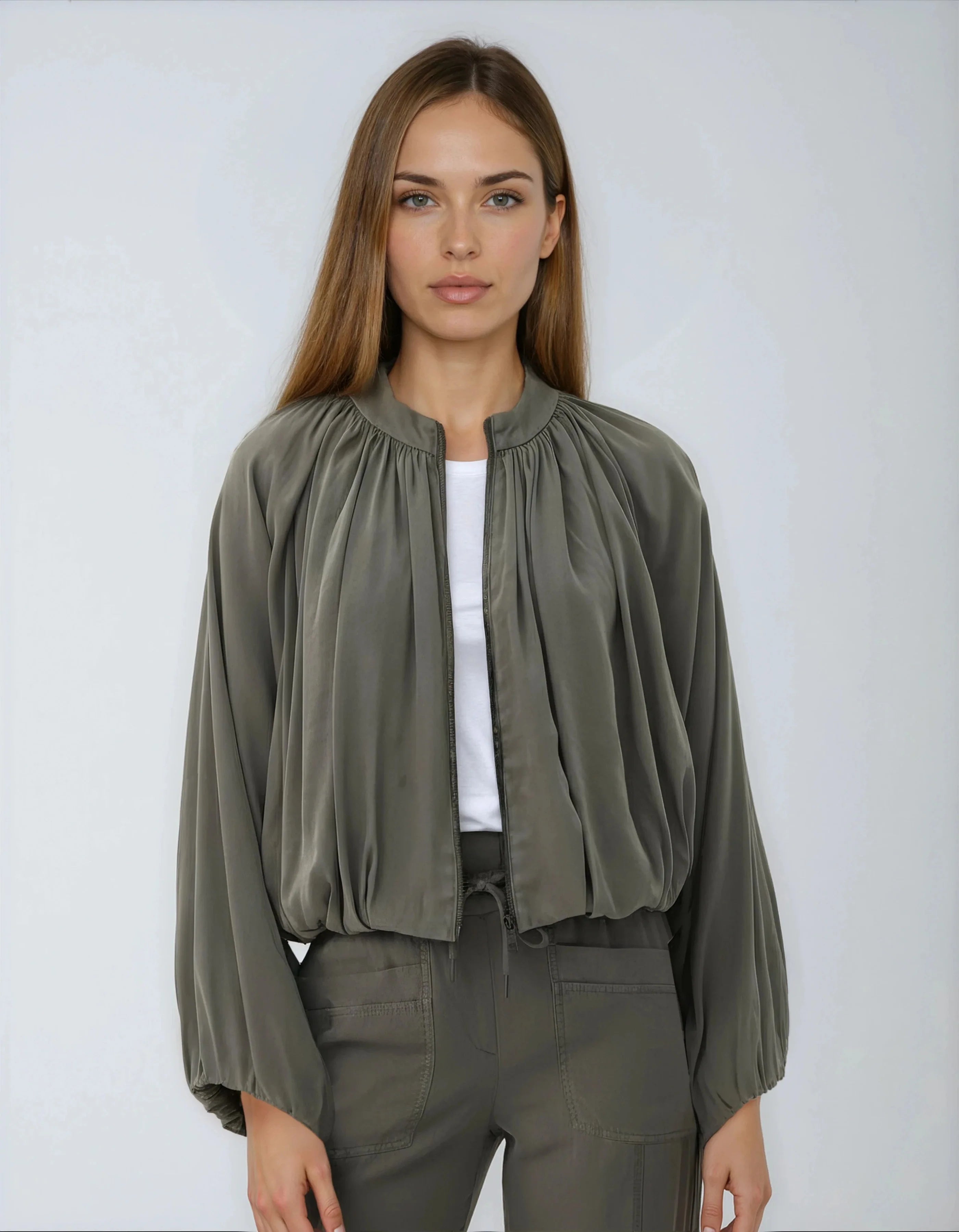 CHRYSTIE DRAPED STRETCH CUPRO JACKET