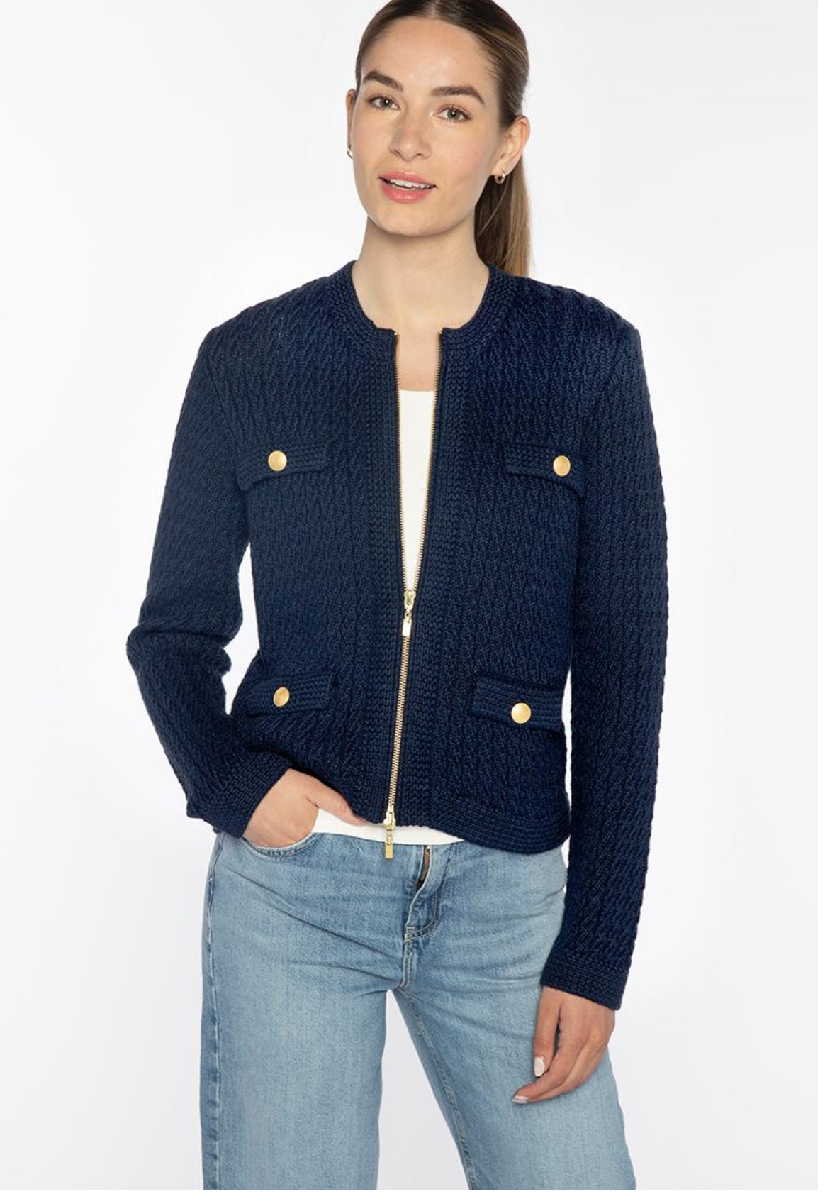 TEXTURED ZIP CARDIGAN