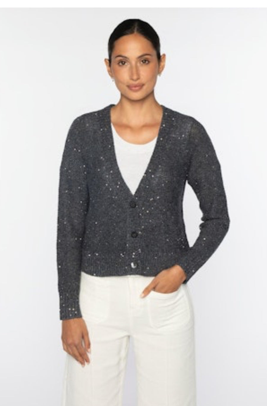 SEQUIN VEE CARDIGAN
