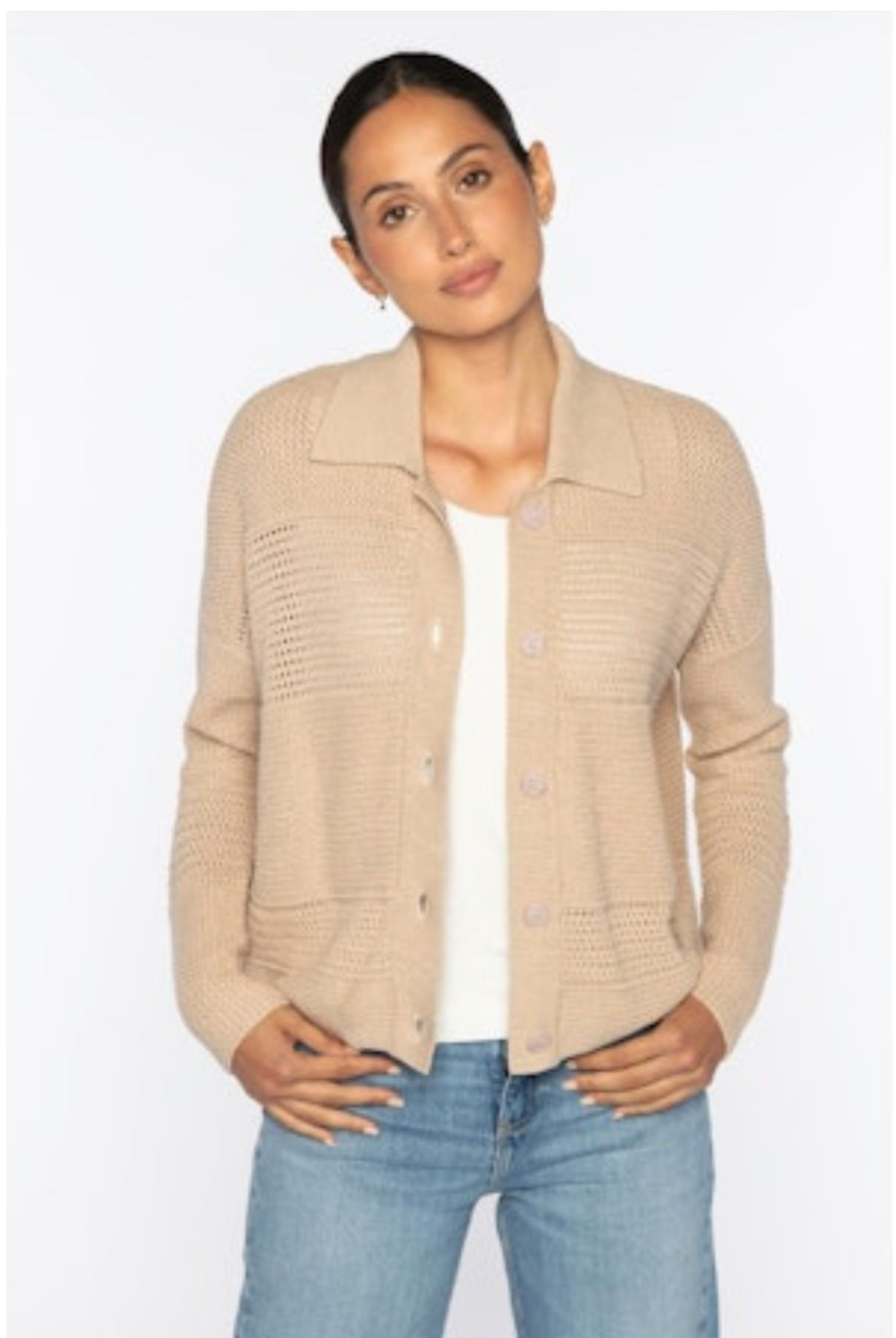 MIXED TEXTURE COLLARED CARDIGAN