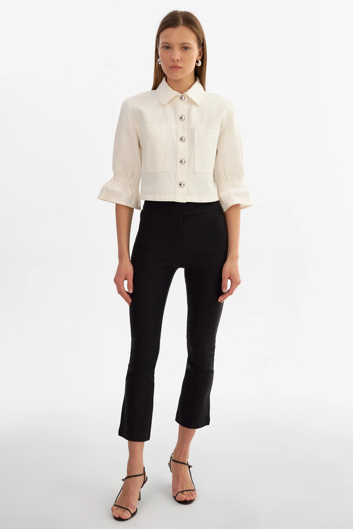 CAROLINA D | DENIM RUFFLE SLEEVE JACKET