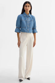 CAROLINA D | DENIM RUFFLE SLEEVE JACKET