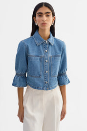 CAROLINA D | DENIM RUFFLE SLEEVE JACKET