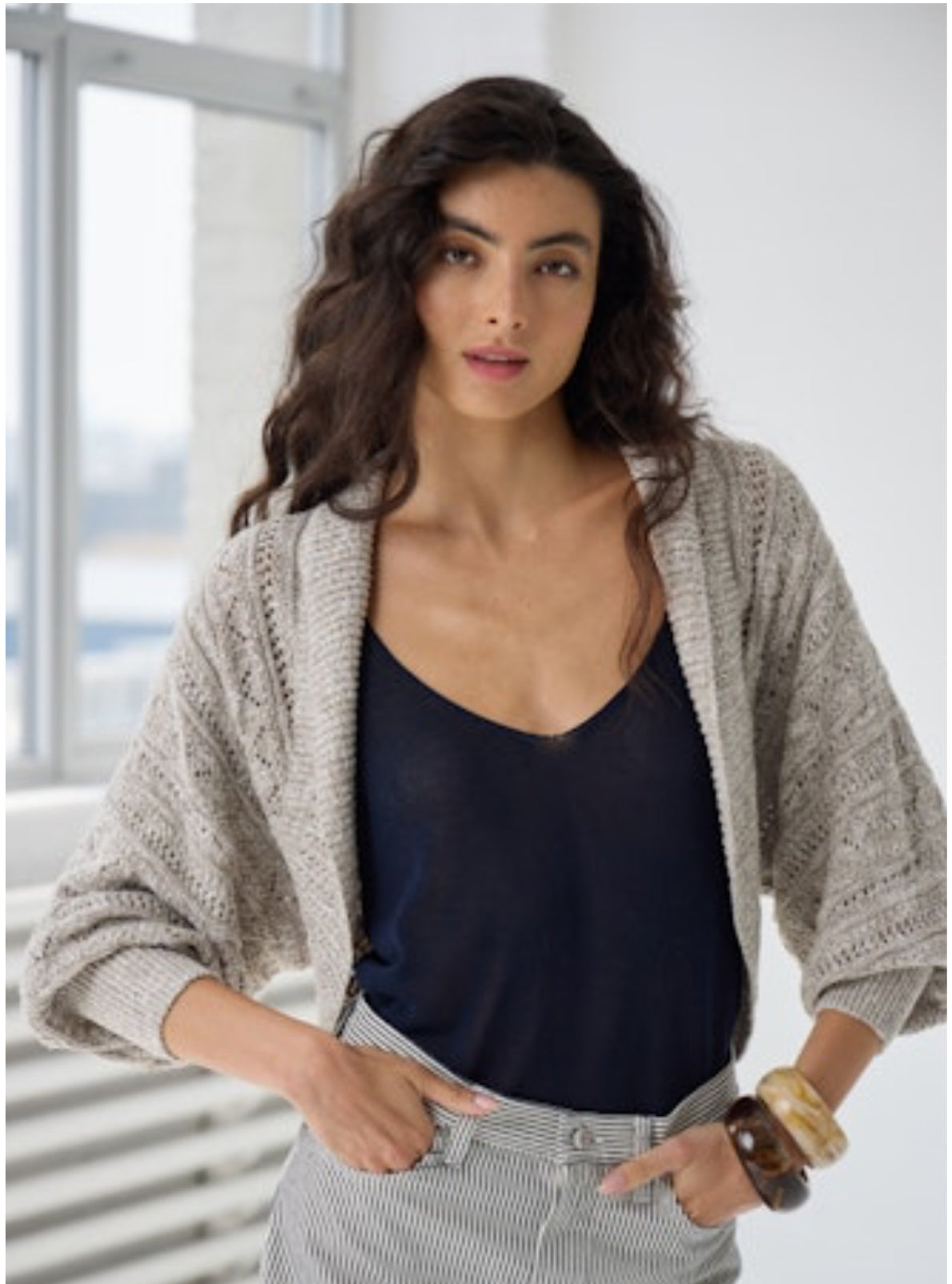 Tweedy Pointelle Cocoon Shrug