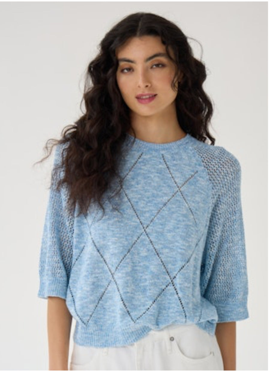 Pointelle Diamond Stitch Elbow Sleeve Tee