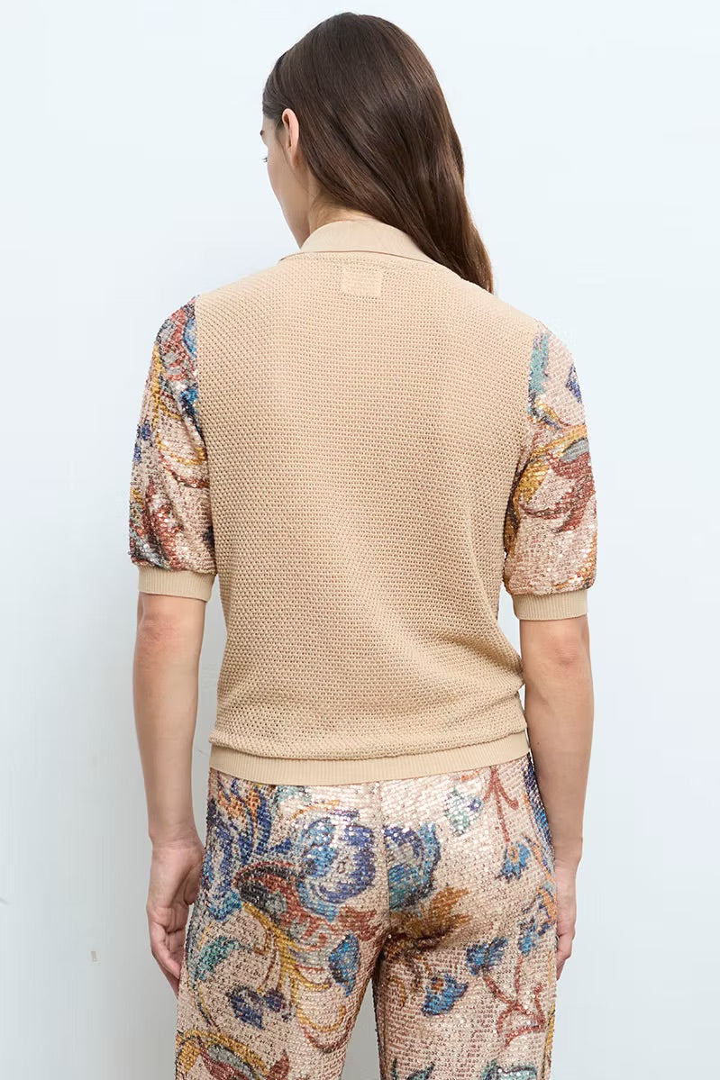 Sequin Front Button Up Sweater