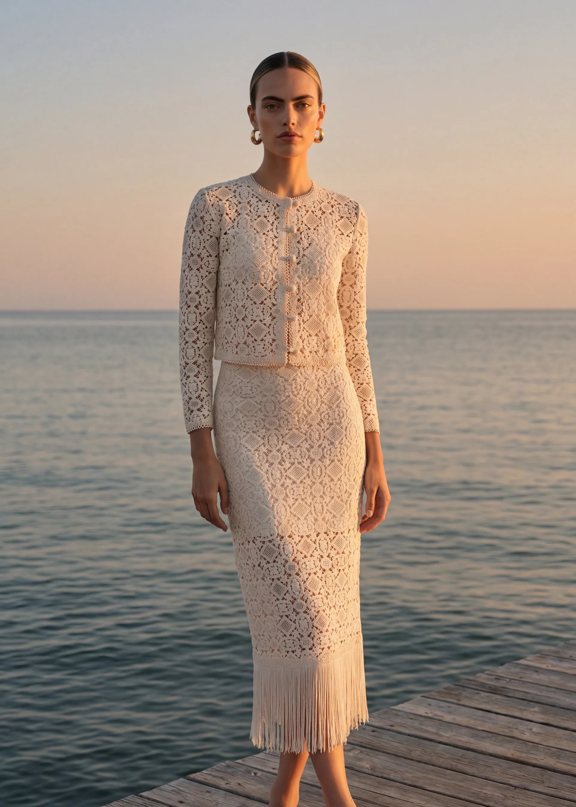VENEZIA CROCHET MIDI SKIRT CERAMIC