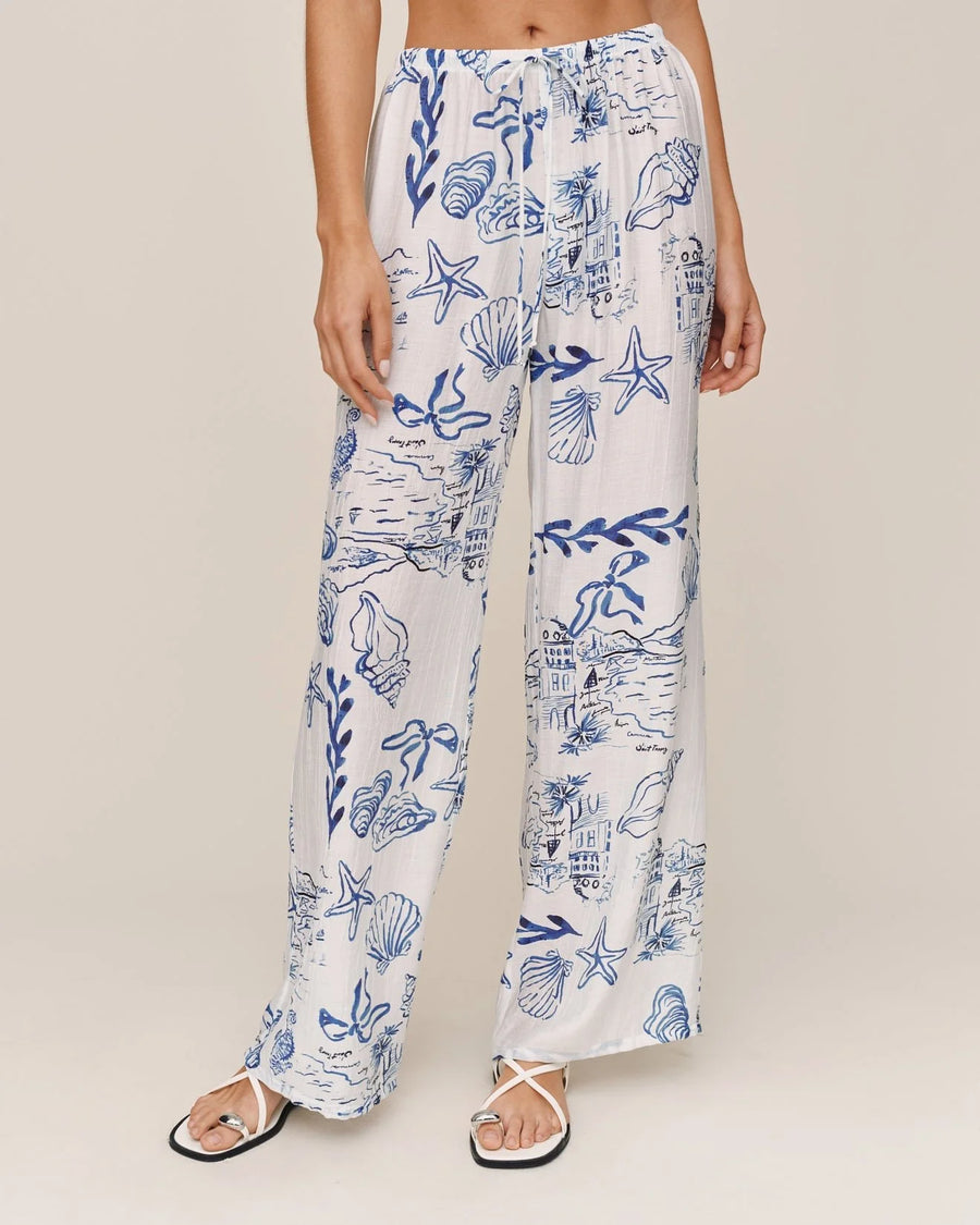 Wide Leg Beach Pant - Riviera Print