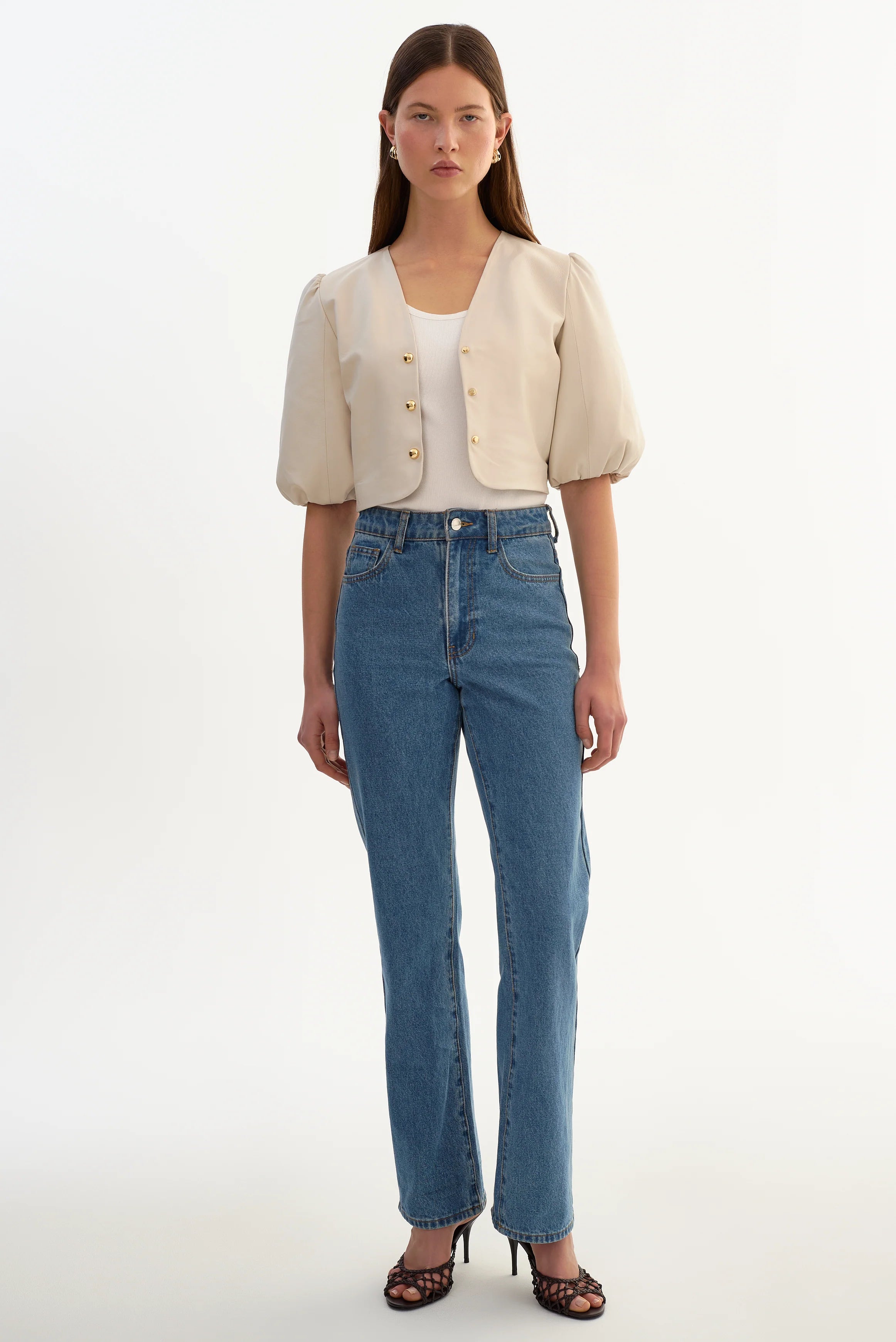FRANKA | BALLOON SLEEVE LEATHER BLOUSE