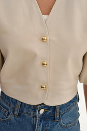 FRANKA | BALLOON SLEEVE LEATHER BLOUSE
